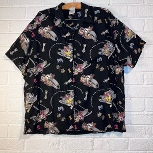 Warner Bros Studio Store Men  Button Up Looney Tunes Racing Sz XL Black Shirt